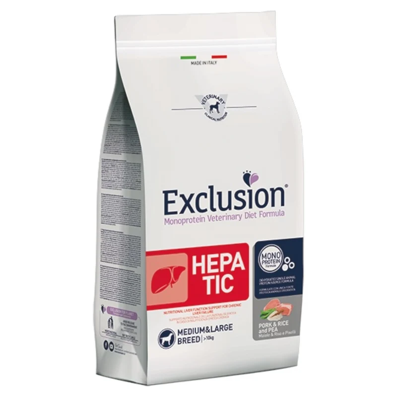 EXCLUSION Cane Hepatic Medium&Large Maiale, Riso e Piselli 2Kg