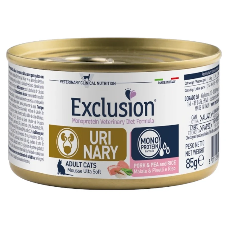 EXCLUSION Gatto Urinary Maiale, Riso e Piselli 85gr