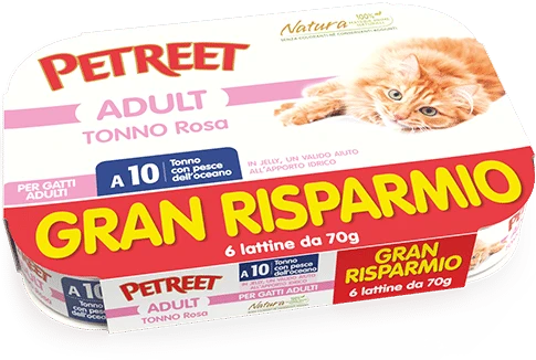Petreet A10 Adult Tonno Rosa e Pesce dell'Oceano 6x70g Umido Gatti