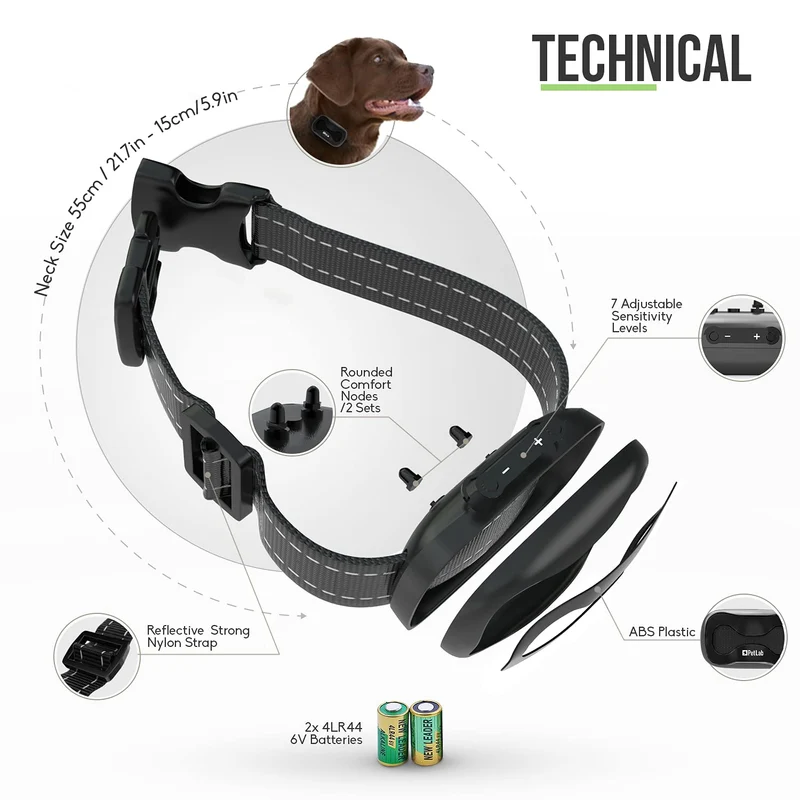 PetLab Collare Antiabbaio per Cani Collari Addestramento Collare Anti Abbaio Cani di Piccola Grande Talia Vibrazione Educativo Stop Abbaiare Dispositivo Antiabbaio Cane Anti Bark Collar