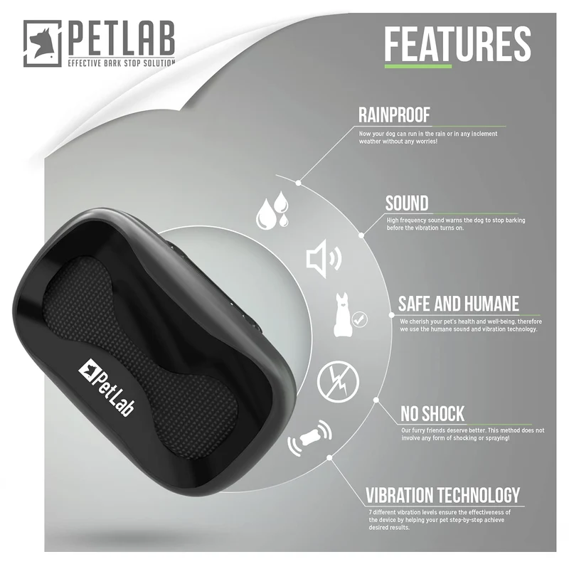 PetLab Collare Antiabbaio per Cani Collari Addestramento Collare Anti Abbaio Cani di Piccola Grande Talia Vibrazione Educativo Stop Abbaiare Dispositivo Antiabbaio Cane Anti Bark Collar