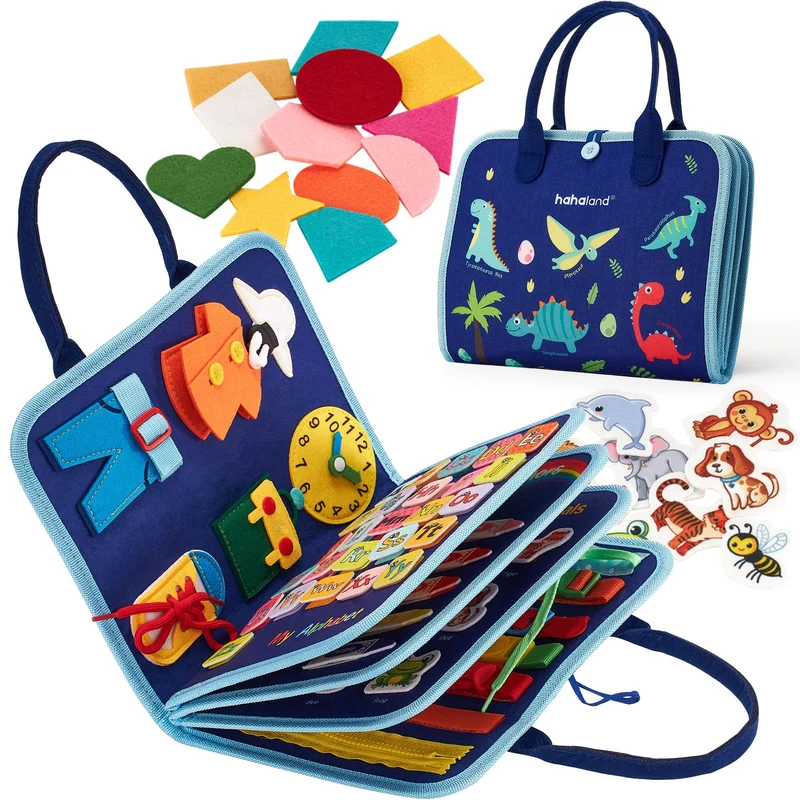 hahaland Giochi Montessori 2 Anni Busy Board di Feltro - Montessori 2 3 4 Anni Pannello Sensoriale Quiet Book - Giochi Educativi Bimba Bimbo Regalo Compleanno Natale