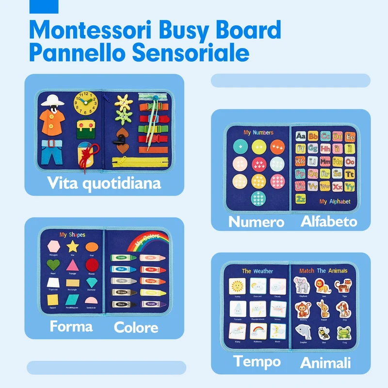 hahaland Giochi Montessori 2 Anni Busy Board di Feltro - Montessori 2 3 4 Anni Pannello Sensoriale Quiet Book - Giochi Educativi Bimba Bimbo Regalo Compleanno Natale