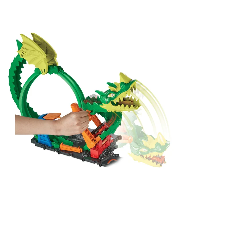 Hot Wheels City - Dragone di Fuoco, Set da Gioco con Stazione Vigili del Fuoco e Pista-Corpo del Drago da sconfiggere, 1 macchinina Inclusa, Giocattolo per Bambini, 5+ Anni, HJV70