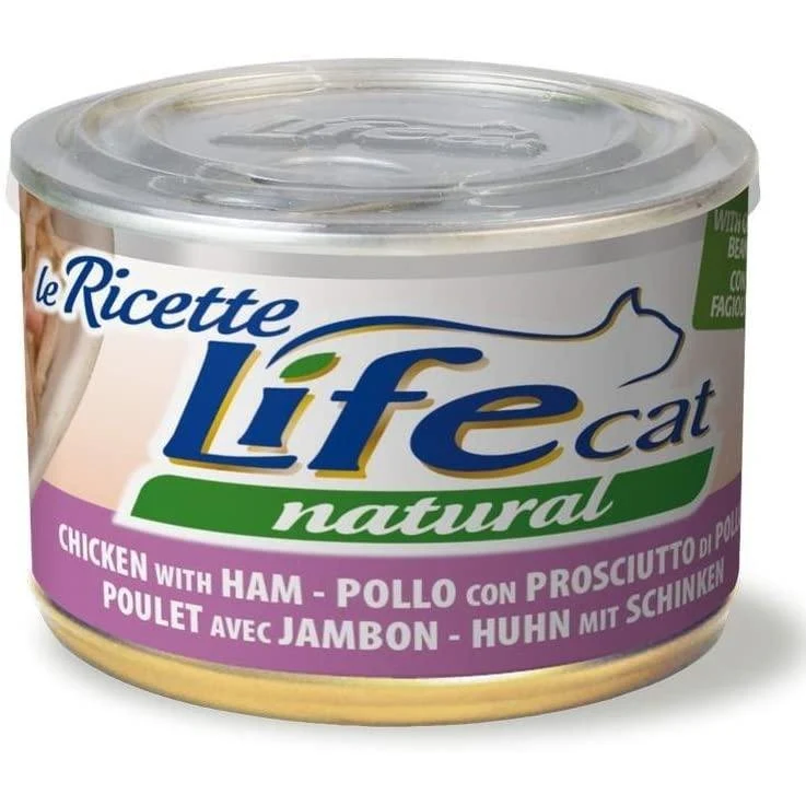 Life Cat Natural Le Ricette Pollo Prosciutto e Fagiolini Verdi 150g - Cibo Umido per Gatti