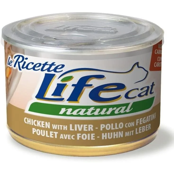 Life Cat Natural Le Ricette Pollo Fegatini e Carote 150g - Cibo Umido per Gatti