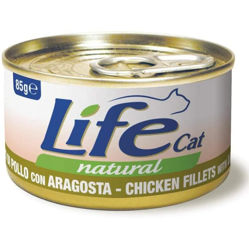 Life Cat Natural Filetti di Pollo con Aragosta 85g - Cibo Umido per Gatti