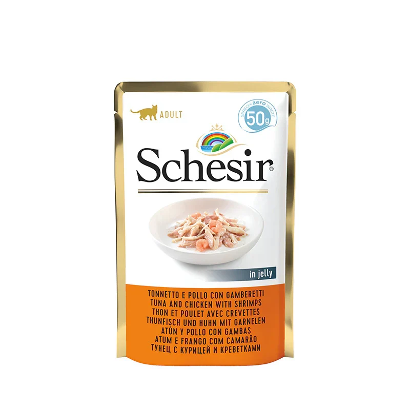 Schesir Tonnetto e Pollo con Gamberetti in Gelatina 50 g