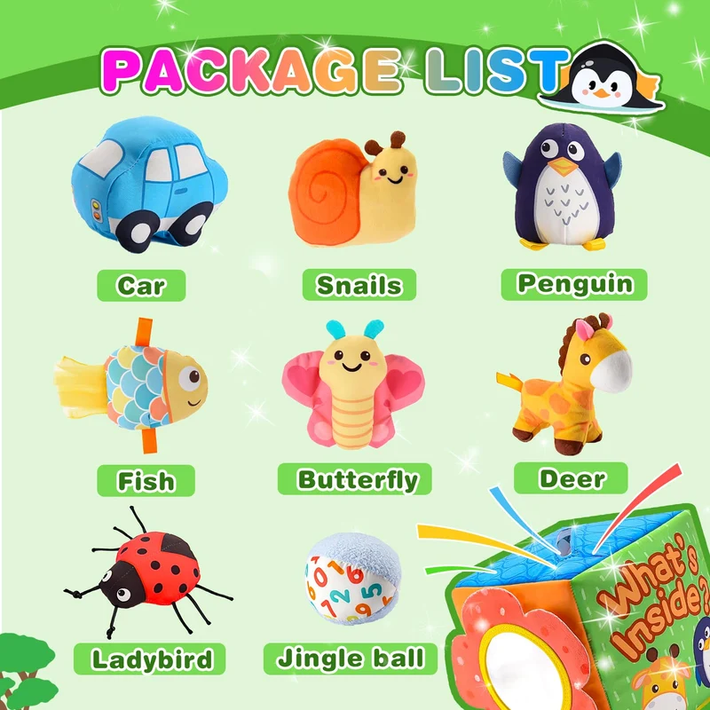 HappyGoLucky Giochi Neonato 0-12 Mesi, Giochi Sensoriali per Neonati Regali Natale Bambini Giochi Montessori 6 Mesi Giochi per Neonati 0-3 Mesi Animali Giocattolo per Bambini Regalo Bambino