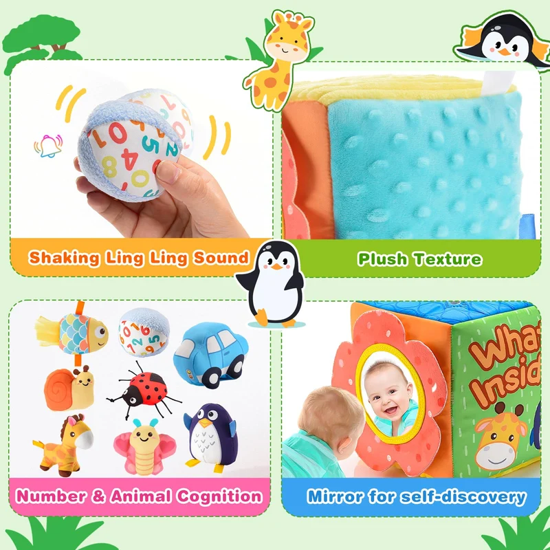 HappyGoLucky Giochi Neonato 0-12 Mesi, Giochi Sensoriali per Neonati Regali Natale Bambini Giochi Montessori 6 Mesi Giochi per Neonati 0-3 Mesi Animali Giocattolo per Bambini Regalo Bambino