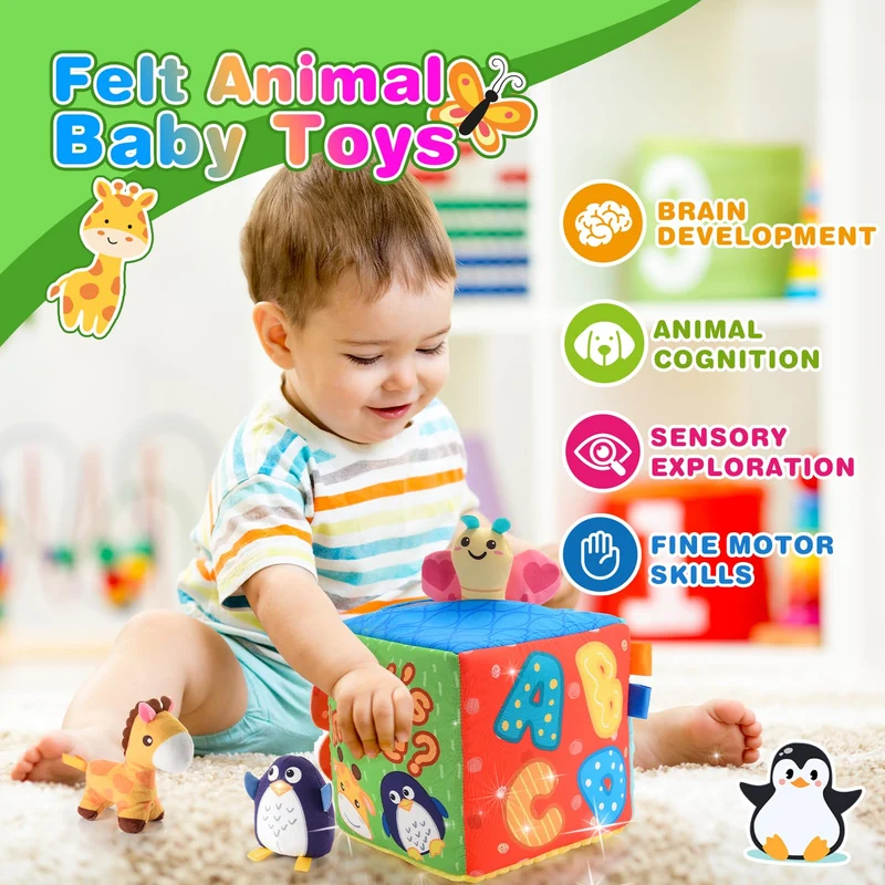 HappyGoLucky Giochi Neonato 0-12 Mesi, Giochi Sensoriali per Neonati Regali Natale Bambini Giochi Montessori 6 Mesi Giochi per Neonati 0-3 Mesi Animali Giocattolo per Bambini Regalo Bambino