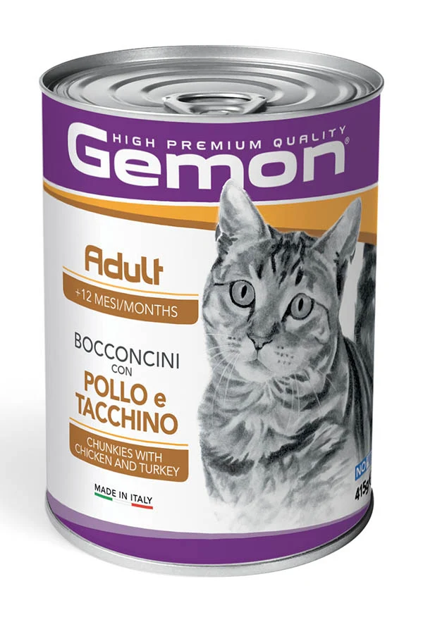 GEMON Adult Bocconcini Pollo e Tacchino 415g - Gatti Adulti