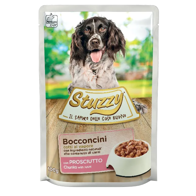 Stuzzy Bocconcini con Prosciutto 100g - Cibo Umido per Cani