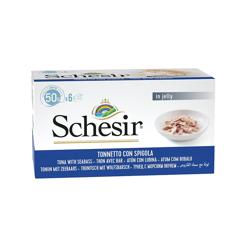 Schesir Tonnetto con Spigola in Gelatina 6x50g - Cibo Umido per Gatti