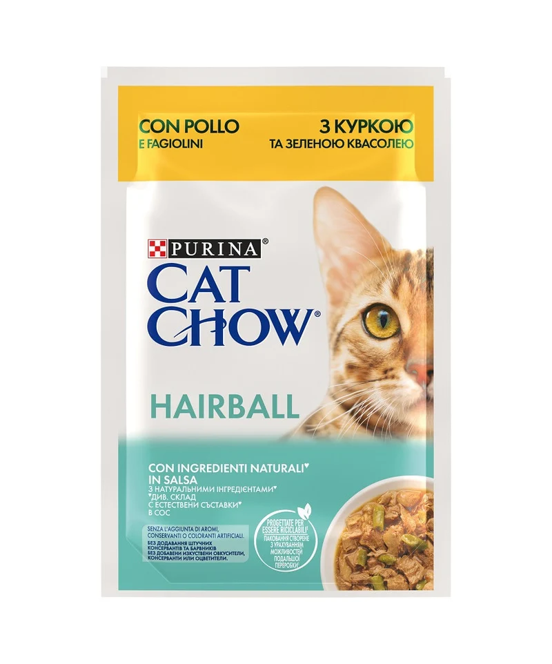 Cat Chow Hairball Pollo e Fagiolini in Salsa 85g - Gatto Adulto