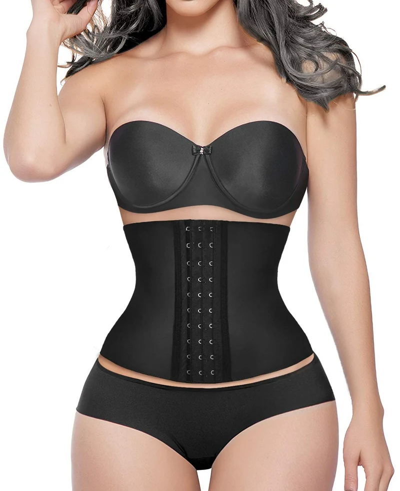 YIANNA Corsetto Donna Stringivita Latex Corto Torso Bustino Modellante Pancera Body Shaper Waist Trainer Corset Corpetto Nero Size XS 110206