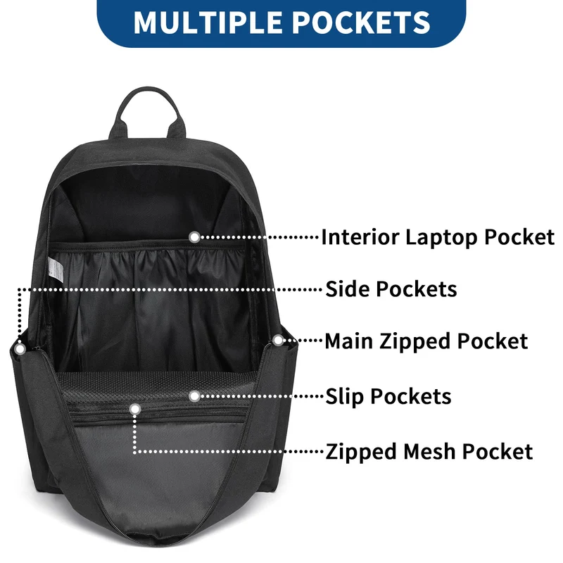KONO Zaino casual, zaino scuola leggero 15,4 pollici Laptop Bag per viaggi lavoro scuola affari sport (Nero)