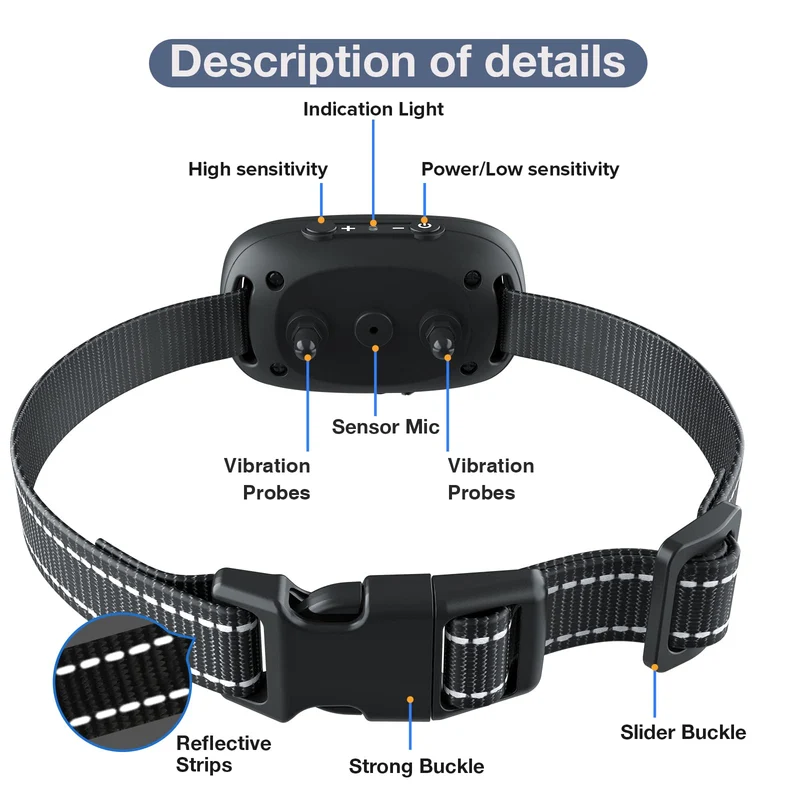 MASBRILL Collare Antiabbaio, Collare Antiabbaio Ricaricabile per Cani di Piccola Media Grande Taglia, Dispositivo Antiabbaio con Suono e Vibrazione 7 Livelli di Sensibilità - Blu