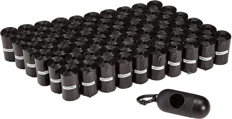 Amazon Basics - Sacchetti per bisogni dei cani, con dispenser e clip per guinzaglio, Senza profumazione, confezione da 900