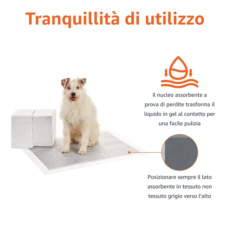 Amazon Basics Tappetini al carbone con controllo degli odori per l'addestramento di cani e cuccioli,prova di perdite con superficie ad asciugatura rapida,dimensione XL, confezione da 50, grigio