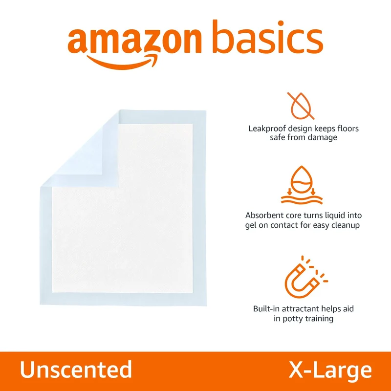 Amazon Basics, Tappetini per l'addestramento di cani e cuccioli, design a 5 strati a prova di perdite con superficie ad asciugatura rapida, dimensione XL, confezione da 40, Celeste