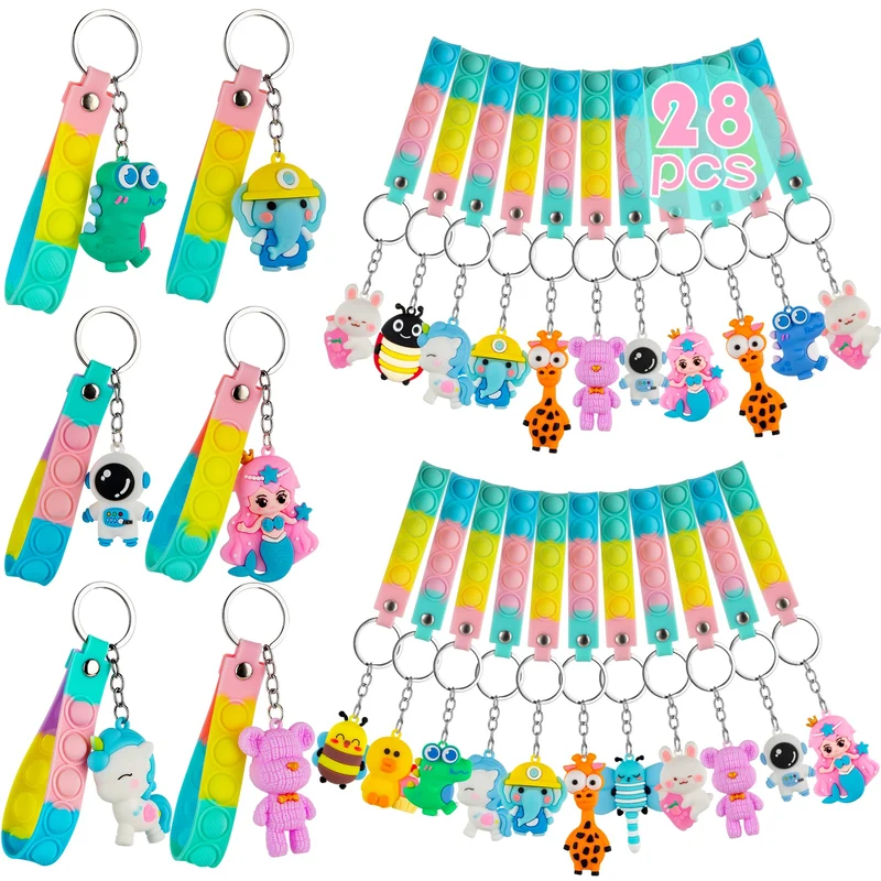 28 Portachiavi Animale con Pop Fidget Toys Antistress,Portachiavi Bambini Gadget Compleanno Bambini ,Regalini Fine Festa Compleanno Perfetti per Ragazzi e Ragazze