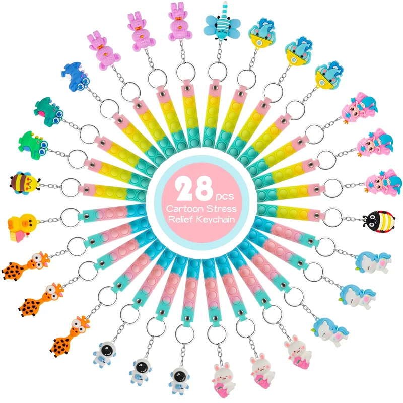 28 Portachiavi Animale con Pop Fidget Toys Antistress,Portachiavi Bambini Gadget Compleanno Bambini ,Regalini Fine Festa Compleanno Perfetti per Ragazzi e Ragazze
