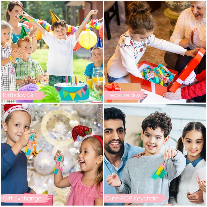 28 Portachiavi Animale con Pop Fidget Toys Antistress,Portachiavi Bambini Gadget Compleanno Bambini ,Regalini Fine Festa Compleanno Perfetti per Ragazzi e Ragazze