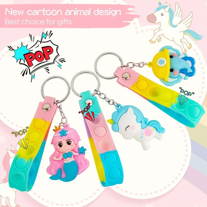 28 Portachiavi Animale con Pop Fidget Toys Antistress,Portachiavi Bambini Gadget Compleanno Bambini ,Regalini Fine Festa Compleanno Perfetti per Ragazzi e Ragazze