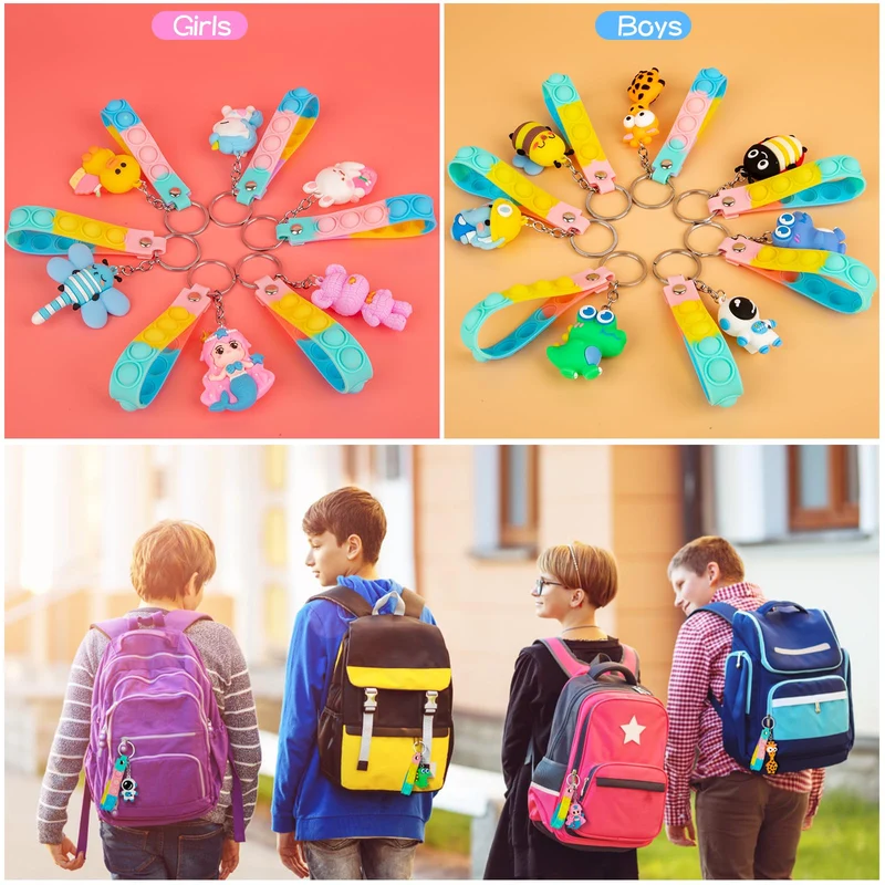 28 Portachiavi Animale con Pop Fidget Toys Antistress,Portachiavi Bambini Gadget Compleanno Bambini ,Regalini Fine Festa Compleanno Perfetti per Ragazzi e Ragazze
