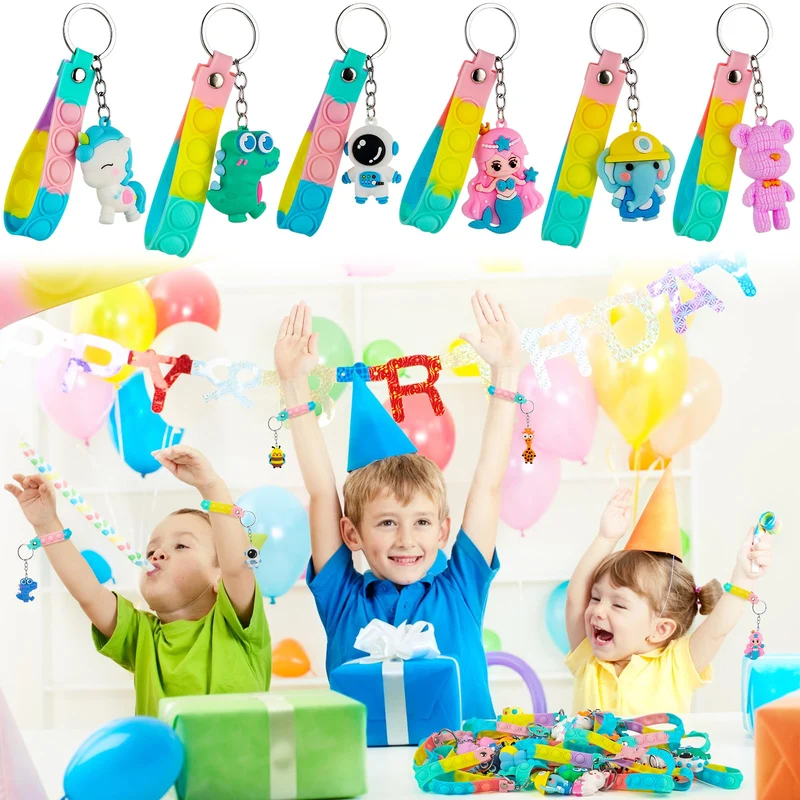 28 Portachiavi Animale con Pop Fidget Toys Antistress,Portachiavi Bambini Gadget Compleanno Bambini ,Regalini Fine Festa Compleanno Perfetti per Ragazzi e Ragazze