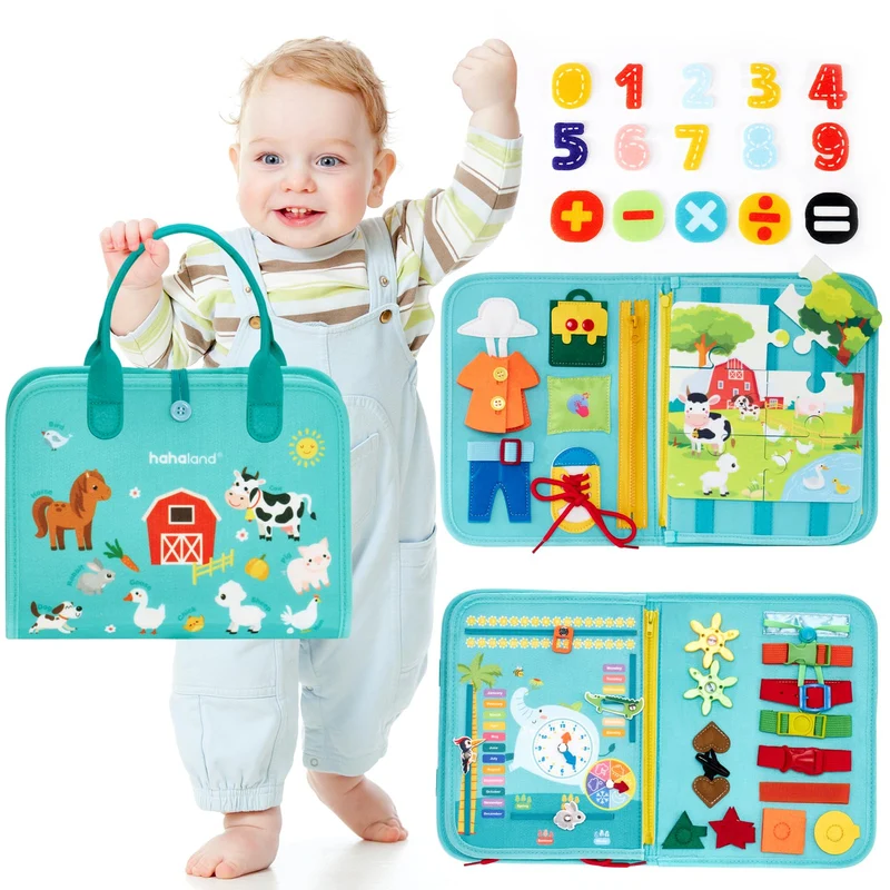 hahaland Montessori Busy Board di Feltro 1 2 3 Anni - Pannello Sensoriale Montessori Board Educativo - Giochi Bimba Bimbo Regalo Bambino Compleanno Natale