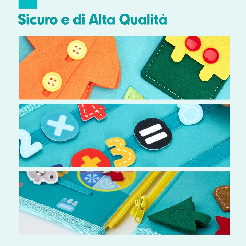 hahaland Montessori Busy Board di Feltro 1 2 3 Anni - Pannello Sensoriale Montessori Board Educativo - Giochi Bimba Bimbo Regalo Bambino Compleanno Natale