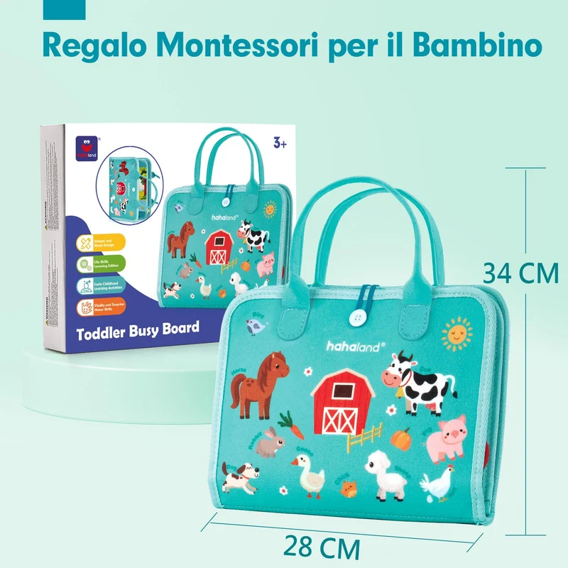 hahaland Montessori Busy Board di Feltro 1 2 3 Anni - Pannello Sensoriale Montessori Board Educativo - Giochi Bimba Bimbo Regalo Bambino Compleanno Natale