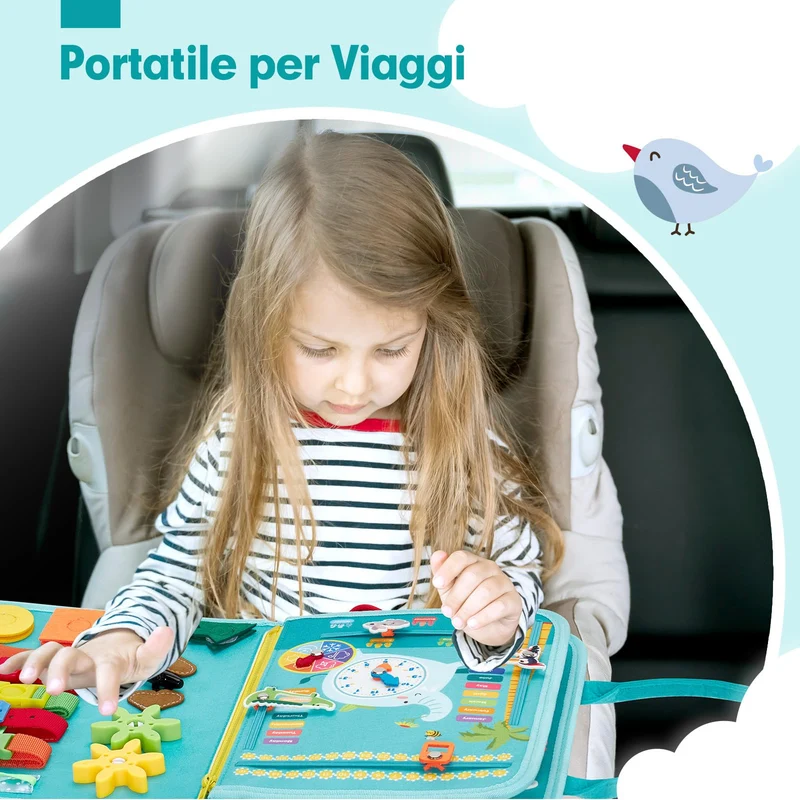 hahaland Montessori Busy Board di Feltro 1 2 3 Anni - Pannello Sensoriale Montessori Board Educativo - Giochi Bimba Bimbo Regalo Bambino Compleanno Natale