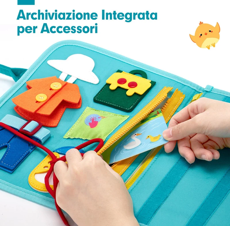 hahaland Montessori Busy Board di Feltro 1 2 3 Anni - Pannello Sensoriale Montessori Board Educativo - Giochi Bimba Bimbo Regalo Bambino Compleanno Natale