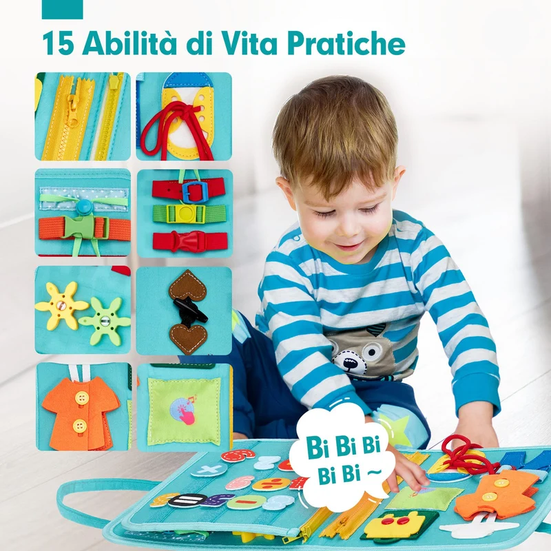hahaland Montessori Busy Board di Feltro 1 2 3 Anni - Pannello Sensoriale Montessori Board Educativo - Giochi Bimba Bimbo Regalo Bambino Compleanno Natale