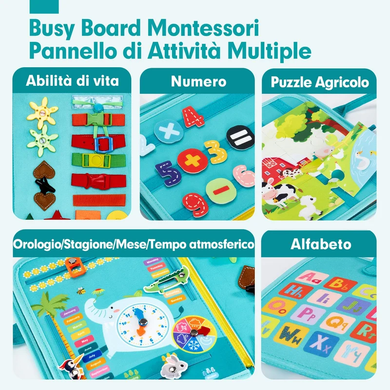 hahaland Montessori Busy Board di Feltro 1 2 3 Anni - Pannello Sensoriale Montessori Board Educativo - Giochi Bimba Bimbo Regalo Bambino Compleanno Natale