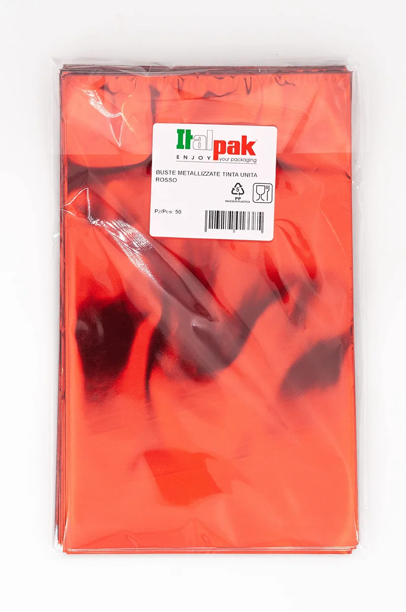 Italpak Buste Metallizzate Tinta Unita Lucide, Rosso, 50 pz, 20x35cm, Colore, X007002203500