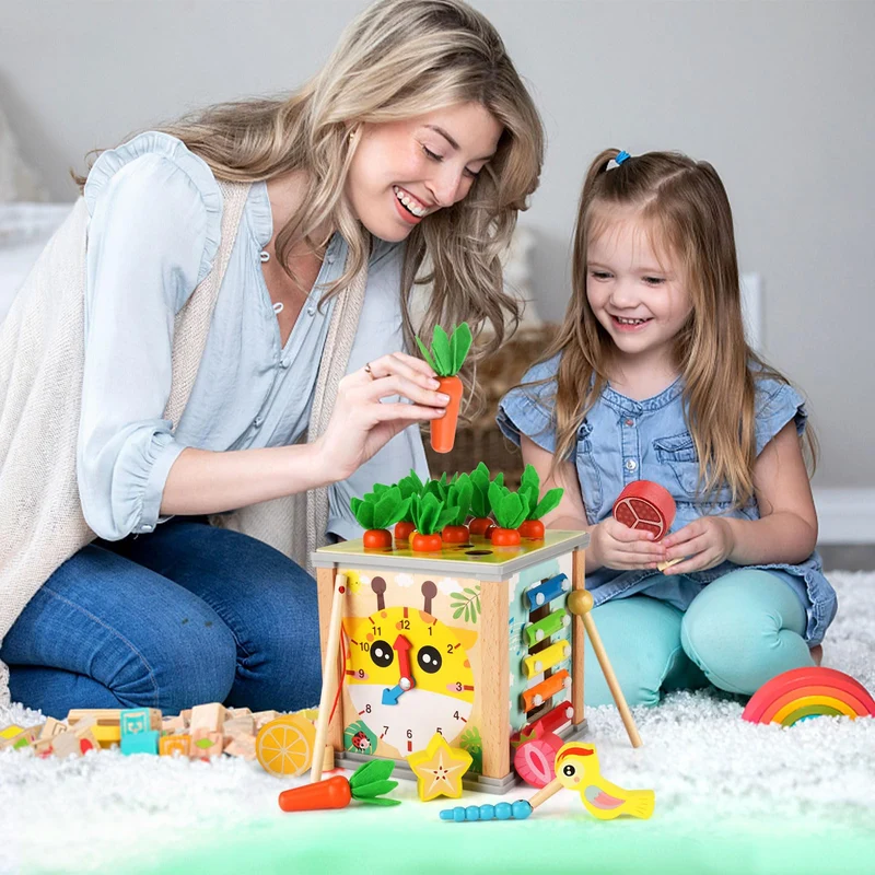 Cubo di Abilità Motorie in Legno, 7 in 1 Montessori Cubo Multiattività, Cubo di attività in Legno,Giocattolo per attività in Legno,Giochi Educativi, Giochi Bambini, Natale Compleanno Regalo 1 2 3