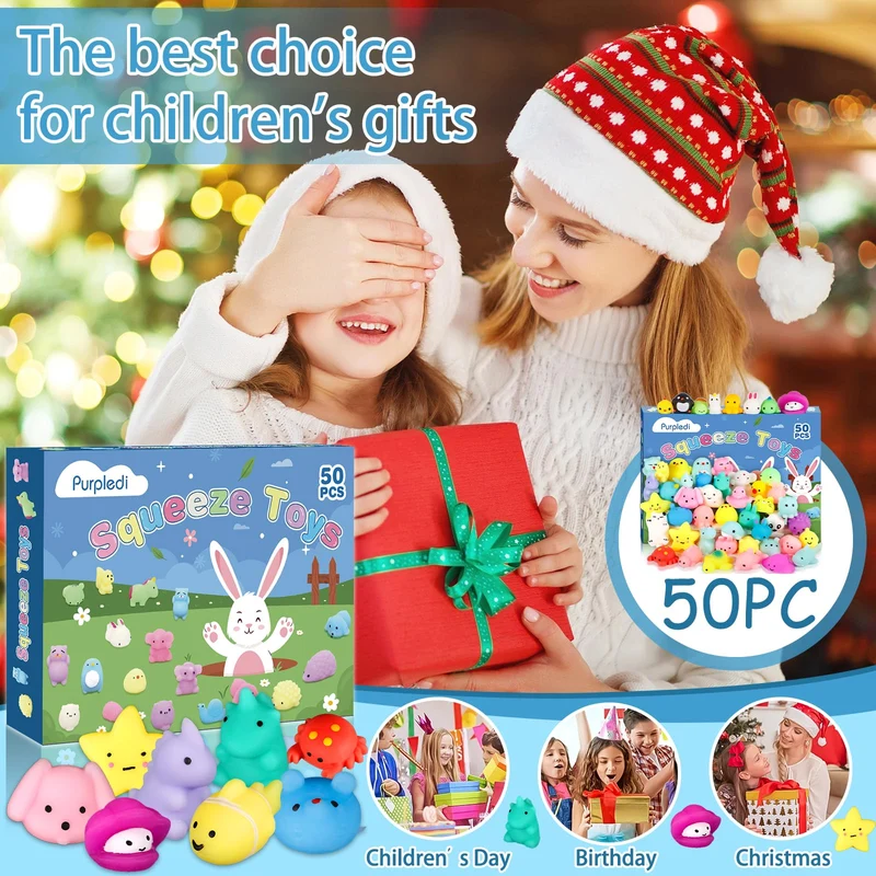 Purpledi Squeeze Toys Squishy Giocattoli 50 pezzi per Feste per Bambini, Giocattoli Antistress da Spremere Morbidi , Regalo di Natale,Regalini Fine Festa Compleanno