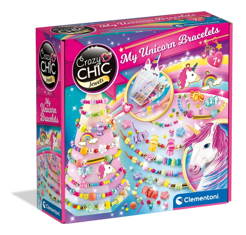 Clementoni - 18792 - Crazy Chic - My Unicorn Bracelets - Kit Braccialetti Fai da Te Bambina, Set per Realizzare Braccialetti, Gioco Creativo 7 Anni, Braccialetti Amicizia Bambina, Lavoretti Creativi