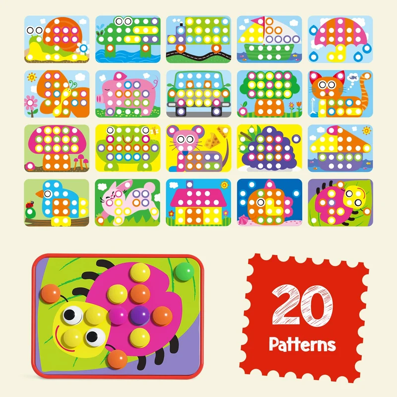 AMOSTING gioco chiodini per bambini 2, 3 anni, gioco di abbinamento colorato, giocattoli prima infanzia, puzzle regalo di compleanno per bambino-10 carte e 46 pulsanti