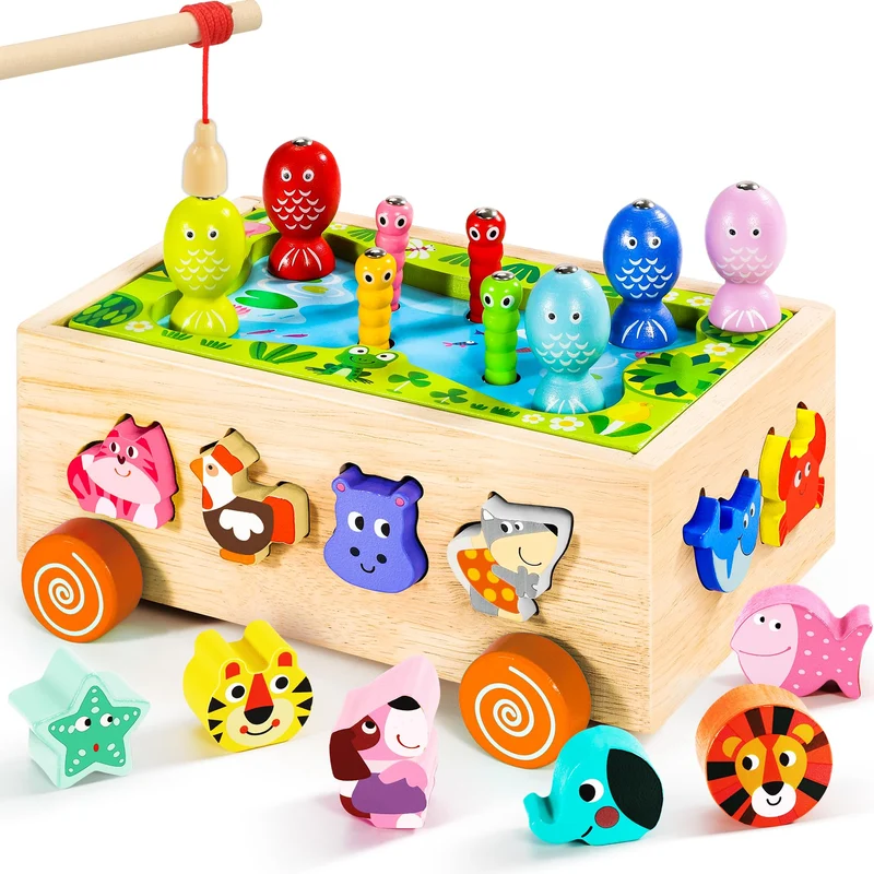 Seagoal Giochi Montessori 2 Anni | 6 in 1 Magnetici di Pesca in Legno Abilità Motorie Giocattoli Educativi | Compleanno Regalo per 2 3 4 Anni Bambini Ragazzi
