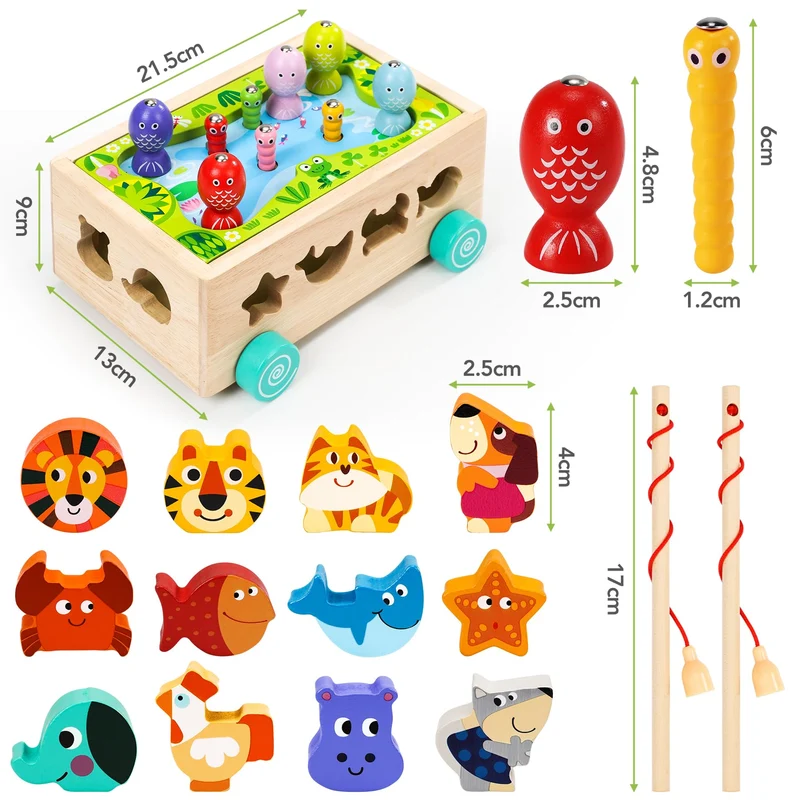 Seagoal Giochi Montessori 2 Anni | 6 in 1 Magnetici di Pesca in Legno Abilità Motorie Giocattoli Educativi | Compleanno Regalo per 2 3 4 Anni Bambini Ragazzi