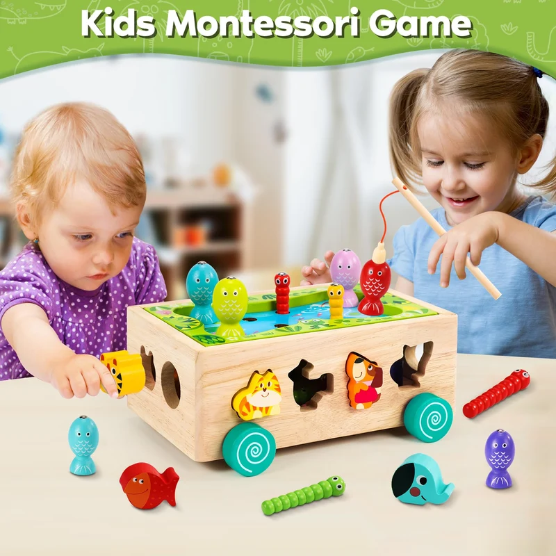 Seagoal Giochi Montessori 2 Anni | 6 in 1 Magnetici di Pesca in Legno Abilità Motorie Giocattoli Educativi | Compleanno Regalo per 2 3 4 Anni Bambini Ragazzi