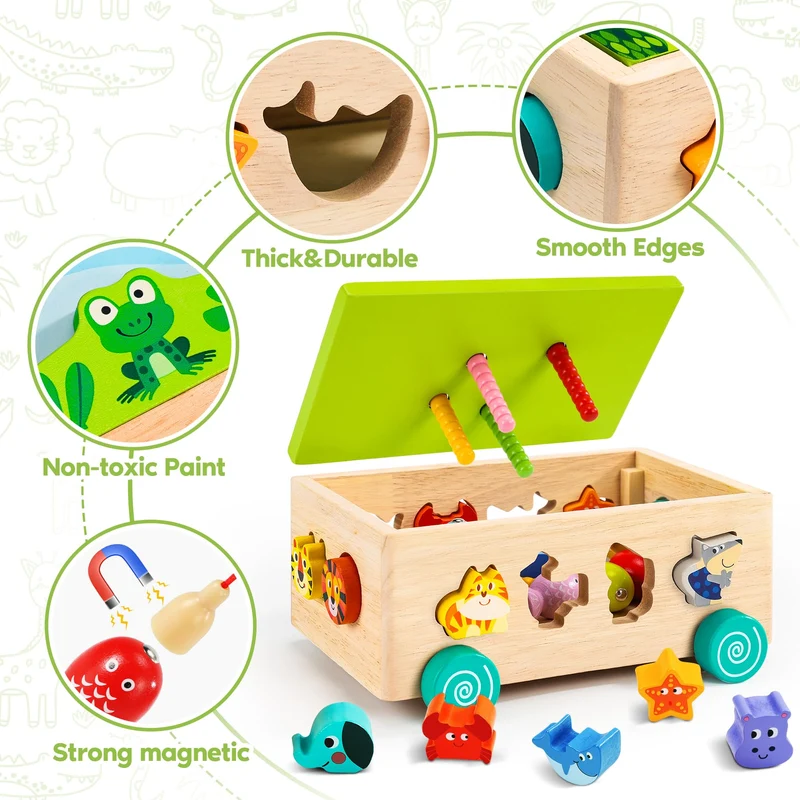 Seagoal Giochi Montessori 2 Anni | 6 in 1 Magnetici di Pesca in Legno Abilità Motorie Giocattoli Educativi | Compleanno Regalo per 2 3 4 Anni Bambini Ragazzi