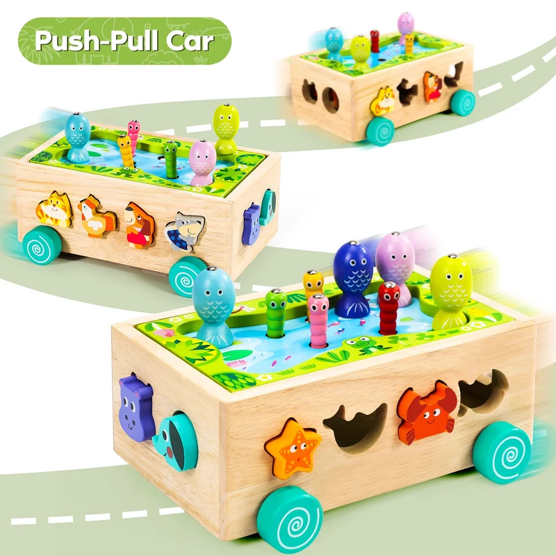 Seagoal Giochi Montessori 2 Anni | 6 in 1 Magnetici di Pesca in Legno Abilità Motorie Giocattoli Educativi | Compleanno Regalo per 2 3 4 Anni Bambini Ragazzi
