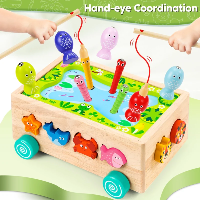Seagoal Giochi Montessori 2 Anni | 6 in 1 Magnetici di Pesca in Legno Abilità Motorie Giocattoli Educativi | Compleanno Regalo per 2 3 4 Anni Bambini Ragazzi