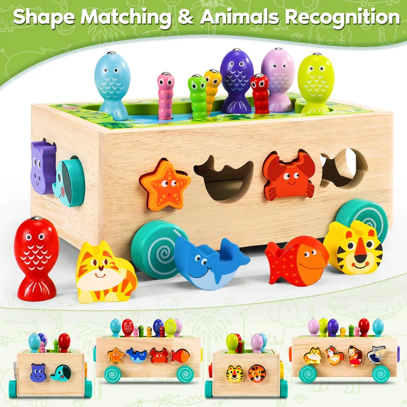 Seagoal Giochi Montessori 2 Anni | 6 in 1 Magnetici di Pesca in Legno Abilità Motorie Giocattoli Educativi | Compleanno Regalo per 2 3 4 Anni Bambini Ragazzi